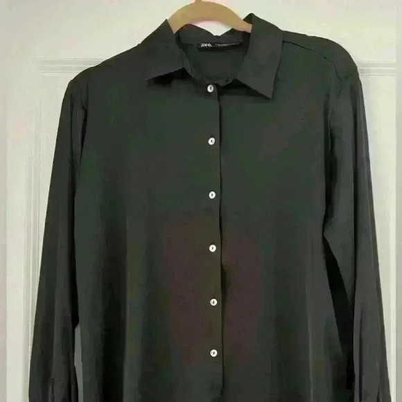 Zara FLOWY SATIN EFFECT Long Sleeve Shirt size M - Picture 6 of 9